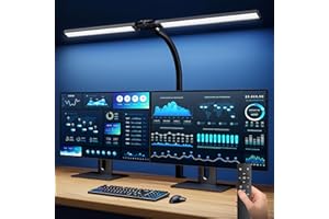 ‎EHAHO Ehaho 2100LM Dimmable Desk Lamp, 24 W 224 LED 80 cm Clampable Monitor Lamp, Gooseneck Office Table Lamp with Remote Control, 10 Colour Temperature and 10 Brightness Levels (Home Office/Desk), Black