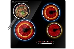 Argyolas 6700W Built-in Ceramic Hob 4 Zone – Electric Cooktop with Touch Control, Dual Zone, Timer & Child Lock – 230V Black Glass Vitroceramic Hob Dual Expandable Burner 220V