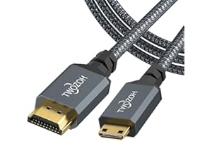 Twozoh Mini HDMI to HDMI Cable 3M, HDMI to Mini HDMI Braided Lead Support 720P/1080P Nikon/Canon DSLR, Camcorder, Laptop, Tablet