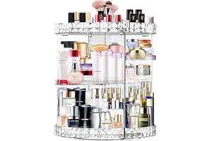 MISERWE Organizador de maquillaje transparente, de gran capacidad, con rotación 360 grados y 7 bandejas ajustables, organizador y lugar de almacenamiento de maquillaje
