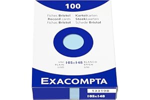 Exacompta - Ref 13319B - Bristol Plain Record Card (Pack of 100) - A6 in Size, 205gsm Card, Compatible with Printers - Suitable for Exam Revision & Notes - Blue