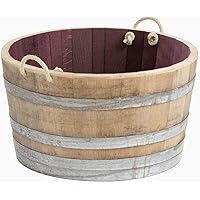 Temesso Holzfass, Kräuterbeet, Pflanzkübel Weinfass Fass halbiert mit Trageschlaufen (echtes Weinfass D70cm H40cm…