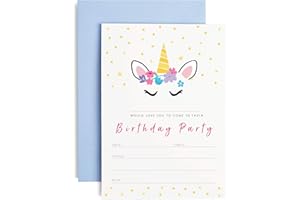 Huxters Unicorn Party Invitations – 10-Pack Party Invitations with Envelopes – Cute Magical Unicorn Party Invites for Kids – Premium 350gsm Paper and Pastel Colour Unicorn Birthday Card Invite