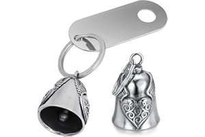 BETESSIN Llavero Colgante Moto, Campana de Moto, Llavero de Campana Lucky Bell Inoxidable, Guardian Campana de Suerte para Moto, Soporte para Campanilla Moto, 10cm 2 Kit