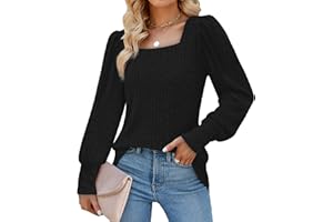 Aokosor Womens Long Sleeve Tops Ladies Square Neck Jumpers Puff Sleeves Sweatshirts