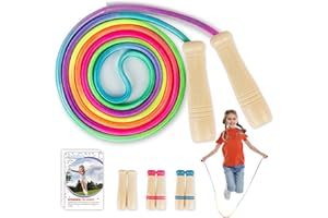 PALECLOUDS Springseil Kinder, Verstellbare Seilspringen für Fitness, 250CM Jump Rope Kinder mit Holzgriff und Regenbogen-Springseil, Skipping Rope Kids für Jungen und Mädchen 4 5 6 7 8 9 10 jahre