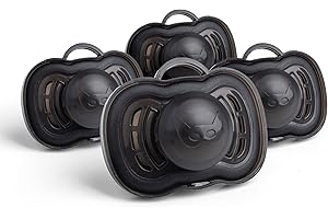 Herobility Gentle Pacifiers – Protective case – BPA-Free – Large air Vents – 6 – 24 Months – 4-Pack – Black