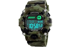 BHGWR Niños de los relojes digitales, niños deporte Militar relojes con alarma/temporizador/resistente a golpes,Niños 5 bares resistente al agua camuflaje electrónica relojes de pulsera para niños hombre