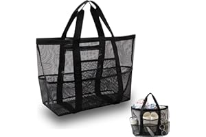 CLCIOSIS 45 x 39 cm, black mesh bag, sand toy, mesh bag, beach sand toy bag, shower bag, camping bag for breathable, with compact design, sand bag, beach bag, net for beach, playground, park