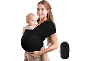 WUFANC Echarpe De Portage Bebe, Porte Bebe Naissance Coton Respirant, Capacité De Charge Maximale 15 kg, Noir Sling Bébé 5,3 m × 0,58 m, Facile À Nouer, Ergonomique Écharpe De Portage Bebe