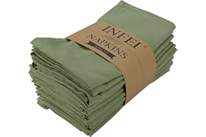 INFEI Servilletas de Tela para Cena de algodón de Color sólido - Juego de 12 (17 x 17 Pulgadas) - para Eventos y Uso doméstico (Oliva)