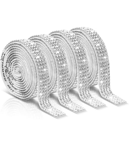 4 Rollen Diamantband Strass Glitzerband Selbstklebend – Silber, 10mm Breit, Mit Pinzette