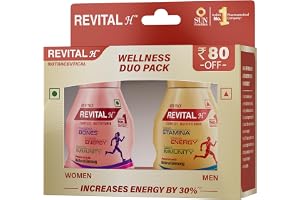 Revital H Wellness Duo Pack Multivitamins, Calcium, Zinc & Natural Ginseng Capsule for Daily Immunity Strong Bones, and Enhances Energy Level (Men 30s & Women 30s), 156 Grams,1.4 Grams