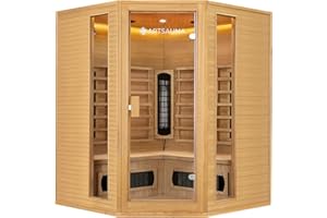 Artsauna Eck-Infrarotkabine Nyborg E150K - Infrarotsauna 150x150 cm mit Dual-Technologie & LED-Farblicht - bis zu 4 Personen - Wärmekabine aus Hemlock
