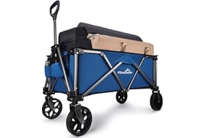 GXCROR Festival Camping Trolley Cart, Heavy Duty Folding Beach Wagon 100KG Capacity Collapsible All Terrain Utility Wagon for Picnic Garden Shopping Outdoor, Blue