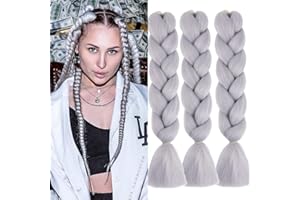 JOOCEEBABY Pelo Para Trenzas Africanas 24" 3 Piezas/Lote Gris Plateado Color for Mujer Para Trenzas Pelo Sintetico Postizo Para Trenzas for Los NiñOs Colors Braiding Hair Extensiones Trenzas