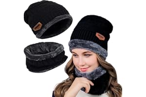 Tuofang Kinder Winter Warm Beanie Mütze und Loop Schlauchschal Set mit Fleece Gefütterte, Wintermütze und Loop Schal, für 5-15 Jahre Alt Jungen Mädchen Wintermütze Halswärmer Strickset