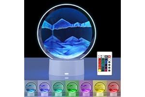 Joycabin Immagine artistica 3D con sabbia mobile, lampada da scrivania con pittura a sabbia fluente, luci a clessidra rotanti a 360° con telecomando, luce notturna rotonda in vetro per casa ufficio