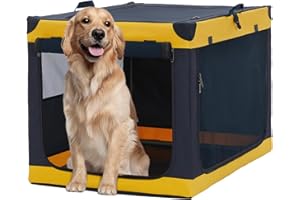 A 4 Pet Hundebox faltbar große Hunde, Hundebox für zuhause tragebar Hundetransportbox Transportbox Hund, leicht zu verstauen mit montiertem Aluminium Rahmen, einstellbare Kompatibilität(XL, Gelb)
