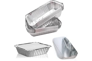 Liwein Barquettes Aluminium,20 Pièces Plateaux Jetables Aluminium avec Couvercles Grandes Plateau de Bac d'égouttement pour Barbecue la Cuisson au four Congélation Stockage