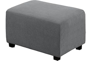 BXFUL Copri Pouf Elasticizzato Rettangolare per Poggiapiedi e Divano, Lavabile Jacquard Ottomano (X-Large, Grigio)