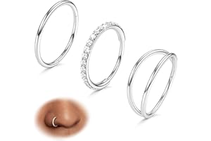 Diamday 3pcs Piercing Nariz 316L Acero Quirurgico Piercing Nariz Aro 16G/18G/20G CZ Concha Piercing Joyería septum Clicker Labio Anillos Cartilaginoso Helix Rook Tragus Daith 7mm/8mm/9mm/10mm