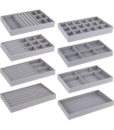 Junhonze 8 Pezzi Organizer Gioielli - Porta Gioielli Da Cassetto - Vassoio Portagioie - Porta Collane Da Cassetto, Adatti Per Conservare Ed Esporre Gioielli, Orecchini, Bracciali, Anelli, Collane