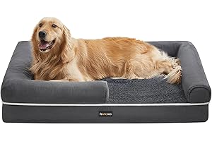 Feandrea Panier pour Chien Orthopédique, Canapé, Lit pour Animaux, Rembourrage Moelleux, Bords Rehaussés, Housse Amovible et Lavable, 106 x 76 x 18 cm, Antidérapant, Gris Foncé PGW077G01V1