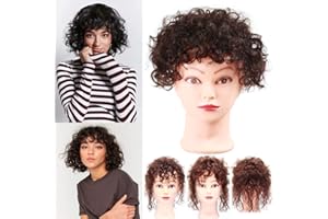 LESAFEV Piccolo riccio capelli umani pezzo fronte piccolo pony Topper con frangia ricci clip in 30 cm nero