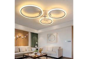 YUNZI Moderne Ventilateur de Plafond avec éclairage et télécommande, Blanc LED Dimmable Lampe de Plafond, Plafonniers avec Ventilateur pour Chambre à Coucher Salle de séjour, DC Moteur, 78CM