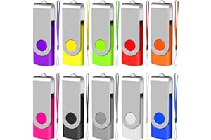EASTBULL Memory Stick 512MB USB 10Pack, USB 2.0 Thumb Flash Drives Swivel Design Pen Memory Stick Fold Storage (10 Mixed Color With Lanyard)