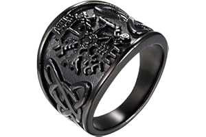 JewelryWe Schmuck Herren-Ring Edelstahl Vintage Wikinger Rune Kompass Vegvisir Ringe mit Keltischen Knoten Männer Bandringe Gravur, Silber Gold Schwarz Größe 54 bis 76