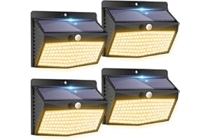 PEASUR 4 Packs Solar Security Lights Outdoor Motion Sensor, 138LED Warm White Solar Lights Outdoor Garden with 3 Modes, IP65 Waterproof Solar Fence Lights Wall Lights for Outside Garage Yard Porch Step Deck