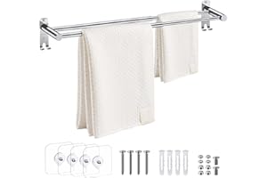 Tanice Double Towel Rail, Stainless Steel Towel Rail Retractable 40-70 cm/15.75-27.56 Inch Towel Rack Wall Mounted with Screws for Bathroom and Kitchen