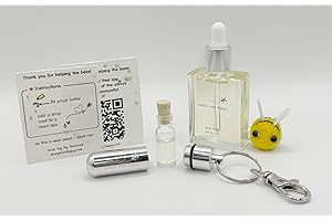 SMALL DOG BIG DREAMS Bee Revival Kit - 'Always Bee Happy' Engraved Keyring, Glass Vial, Bee Feed Dropper Bottle, Organza Pouch (Silver)