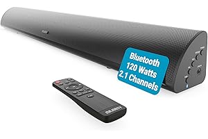 MAJORITY Bluetooth Sound Bar for TV | Built-in Subwoofer, 120 Watts 2.1 Channel Sound | RCA, Optical, and AUX Connection | Wall Mountable, Remote Control | Snowdon TV Soundbar