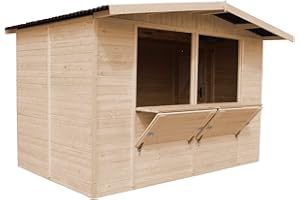 Caseta de Jardín de Madera con Piso, Mostrador y Puerta 336x263cm/6 m2 Puesto de Mercado, Gran Bar de Madera al Aire Libre de Jardín, Puesto de Jardin Venta, Kiosko Bar, Kiosco Eventos TIMBELA M150