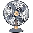 Tower T610000 Scandi Metal Desk Fan with 3 Speeds, Automatic Oscillation, 12”, 35W, Grey and Wood Effect