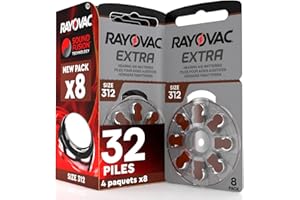 UDIVITA 32 Piles pour appareils auditifs Rayovac Extra Size 312-4 Blister de 8 Piles