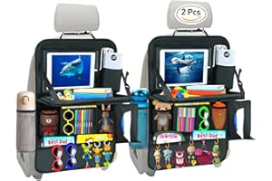 EWEIMA Auto Organizer Kinder 2 Stück, 13 Taschen, 13 Zoll iPad Tablet-Fach für Autositz Organizer, Rücksitz Organizer mit Klappbarer Tisch, Wasserdichter Rückenlehnenschutz Auto Kinder