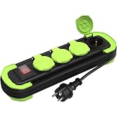 MutecPower Power Strips IP44 Power Strip 4 Sockets with Switch for Outdoor, Extension with 4 Outlets Protection Contact with
