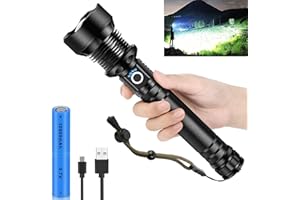‎GLARYLIGHT Glarylight Taschenlampe Led Aufladbar 500000 Lumen, Led Taschenlampe Extrem Hell XHP90.2, Taktische Taschenlampen Batteriebetrieben mit IPX7 Wasserdicht, 5 Lichtmodi Flashlight für Notfälle Camping