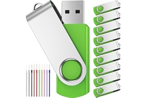 FEBNISCTE USB Sticks 8GB Pack of 10, 8GB Memory Stick Foldable with Swivel Flash Drives Data Storage Pendrive for Graduation Gift USB 2.0 Memory Stick Green USB Flash Drive
