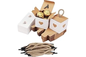 LOHUO 50pz Scatola Carta Kraft, Scatoline Portaconfetti Matrimonio, Scatole Regalo Cartone con Cuore, Mini Piccola Carta Kraft Scatola Regalo Cuore per Matrimonio,White outer box+yellow inner box+grey rope