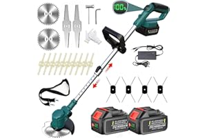 SUAIIOLK Debroussailleuse Electrique sans Fil 21V, Coupe Bordure sans Fil avec Batterie 2x4.0Ah et 4 Types de Lames, 4 en 1 Debrouissalleuses Batterie/Coupe Bordure sans Fil/Débroussailleuse Electrique,Blue