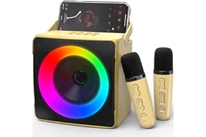 Ankuka Karaoke Machine with Two Wireless Microphones, Portable Karaoke Machine for Adults & Kids and Dynamic Lights, for Girls Boys Home Party (Golden)