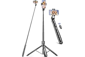 SELFIESHOW 179CM Extensible Perche Trepied Smartphone, Perche a Selfie Trepied Aluminium avec Télécommande sans Fil et Support pour Téléphone Portable, Compatible avec iPhone, Samsung, Appareil Photo et Gopro