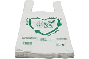 various Bolsas de Plástico Blanco 50x60 cm 100 Unidad Tipo Camiseta Resistentes, Reutilizables y Recicladas Tamaño 70% Recicladas Cumple Normativa Aptas Uso Alimentario