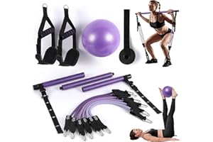 ALongSong Pilates Equipment Pilates Reformer Bar Set With 6 Elastic Resistance Bands 180LBS/240LBS/360LBS & Door Anchor for Full-Body Fitness Toning & Muscle Building | Home Workout/Gym/Travel