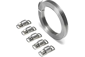 NUDFSY Jubilee Clips, 2m/6.6ft Adjustable Large Jubilee Clips Assorted with 5 Pcs Fasteners, DIY Large Hose Clamps, Adjustable Pipe Clamps Worm for Home Gas Pipe, Fuel Line, Exhaust Ducting, Plumbing
